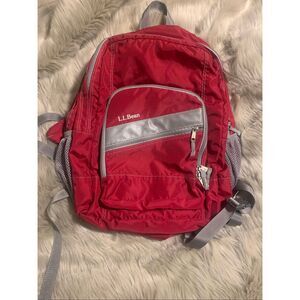 L.L. Bean Red and Gray/silver Deluxe Book bag BackPack Book Pack IV Kids